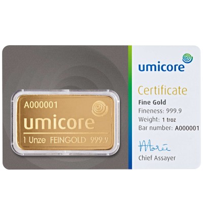 Umicore - 1 унция - инвестиционный золотой слиток