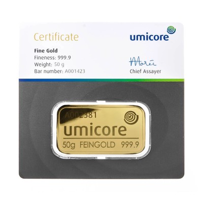 Umicore - 50 г - инвестиционный золотой слиток