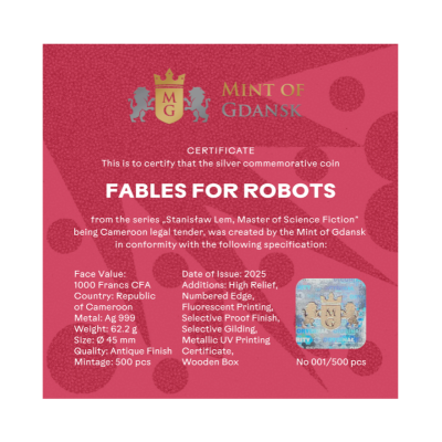 Станислав Лем - Басни для роботов - 2 унции - Серебряная коллекционная монета